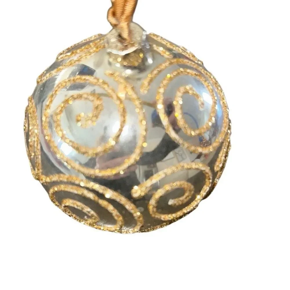 Set of 9 Silver & Gold Glittered Swirl Glass Bulb Ornaments